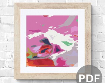 Pink Abstract Art Cross Stitch Pattern: Colorful Full Coverage (PDF Pattern)