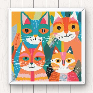 Colorful Cats Cross Stitch Pattern: Feline Art (PDF Digital Download)