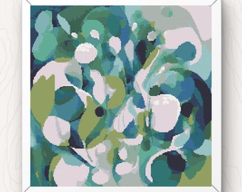 Abstract Art Cross Stitch Pattern: Blue & Green (PDF Download)