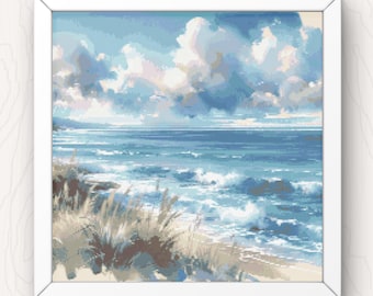 Ocean Seascape Cross Stitch Pattern: Waves and Beach (PDF Download)