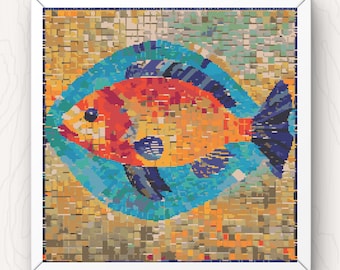 Mosaic Fish Cross Stitch Pattern: Colorful Sea Animal (PDF Digital Download)