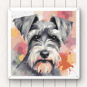 Schnauzer Dog Cross Stitch Pattern: Watercolor Pet Portrait (PDF Download)
