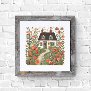 Cottage cross stitch pattern pdf instant download house and garden counted cross stitch pattern 200 x200 stitches