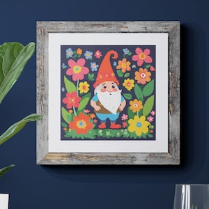 Floral Gnome Cross Stitch Pattern: Folk Art (PDF Download)