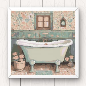 Patrón de punto de cruz para bañera victoriana: Baño con cobertura total (Descargar PDF)