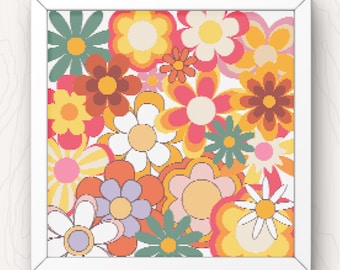 Retro Floral Cross Stitch Pattern: Abstract Flower Design (PDF Download)