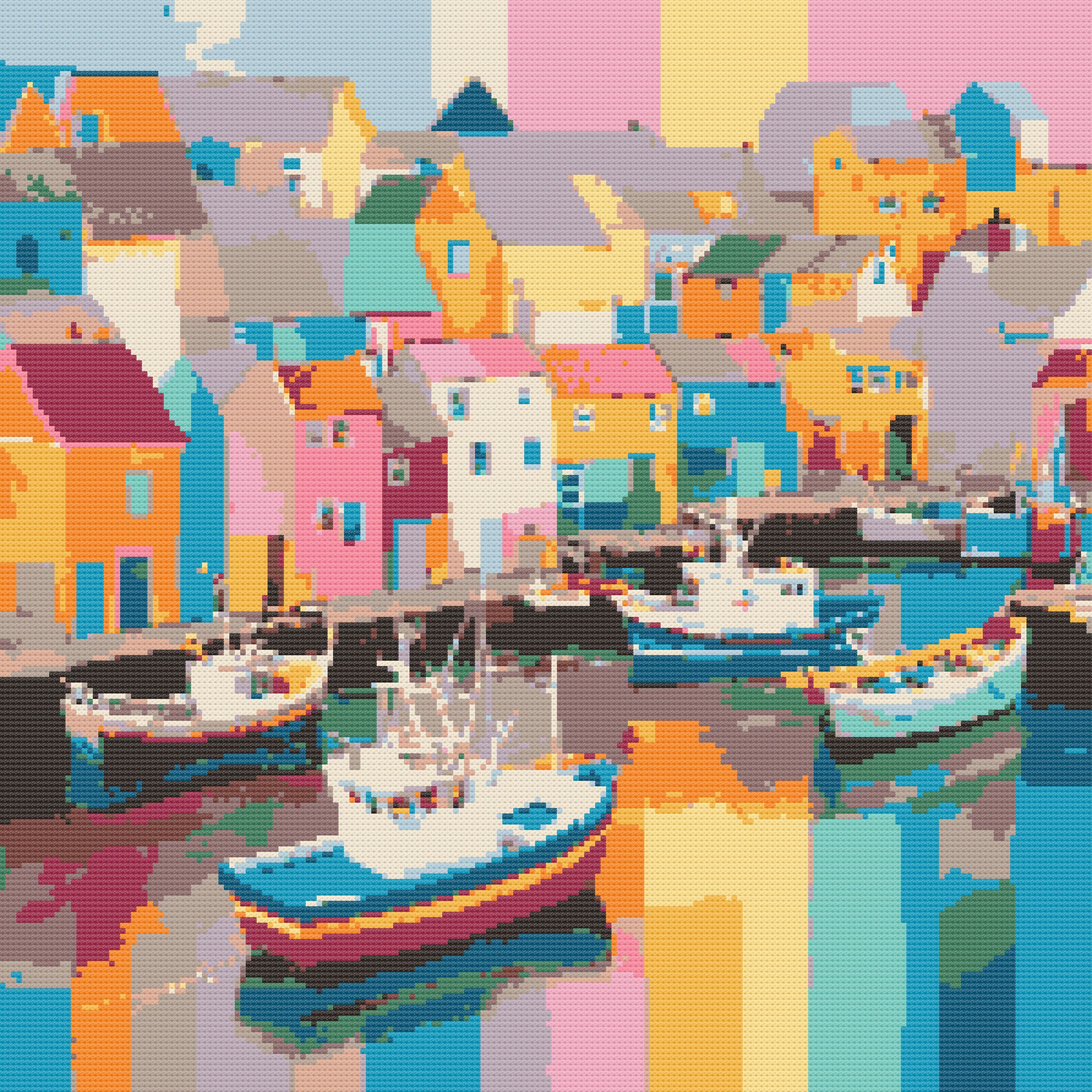 Simple Harbour Harbour Cross Stitch Pattern: Colorful Boats & Houses (PDF Download) - Etsy