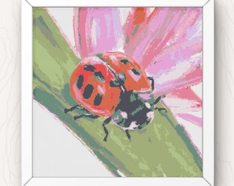Kruissteekpatroon lieveheersbeestje schets: eigenzinnig insect (digitale pdf-download)