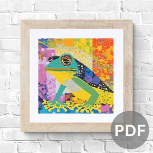 Colorful Frog Cross Stitch Pattern: Modern Animal Design (PDF Pattern)