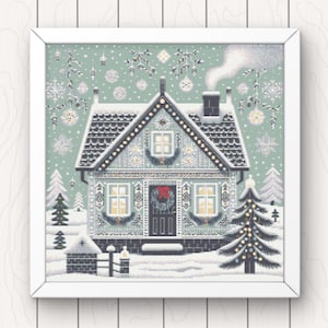 Christmas Cottage Cross Stitch Pattern: Cottagecore Winter Scene (PDF Download)