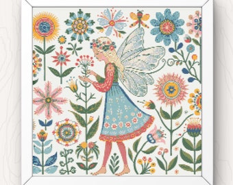 Flower Fairy Cross Stitch Pattern: Whimsical Floral Design (PDF Download)