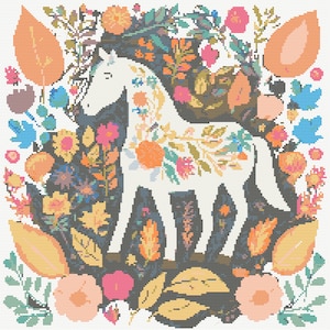 Floral Horse Cross Stitch Pattern: Folk Art Design (PDF Pattern)