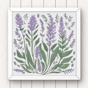 Lavender Cross Stitch Pattern: Modern Floral Design (PDF Download)
