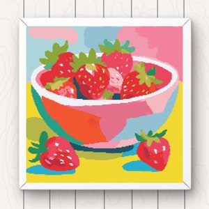 Strawberries Cross Stitch Pattern: Fruit Bowl Design (PDF Download)