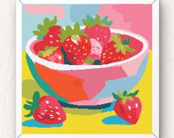 Strawberries Cross Stitch Pattern: Fruit Bowl Design (PDF Download)