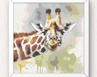 Kruissteekpatroon giraffe: modern aquareldier (pdf-download)