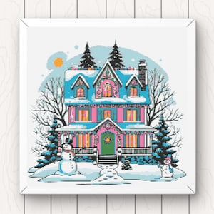 Christmas House Cross Stitch Pattern: Winter Snowman (PDF Download)