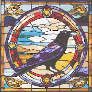 Raven Stained Glass Cross Stitch Pattern (PDF Download)