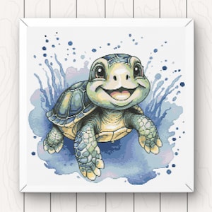 Turtle Cross Stitch Pattern cute modern pdf instant download sea animal counted cross stitch chart digital full coverage