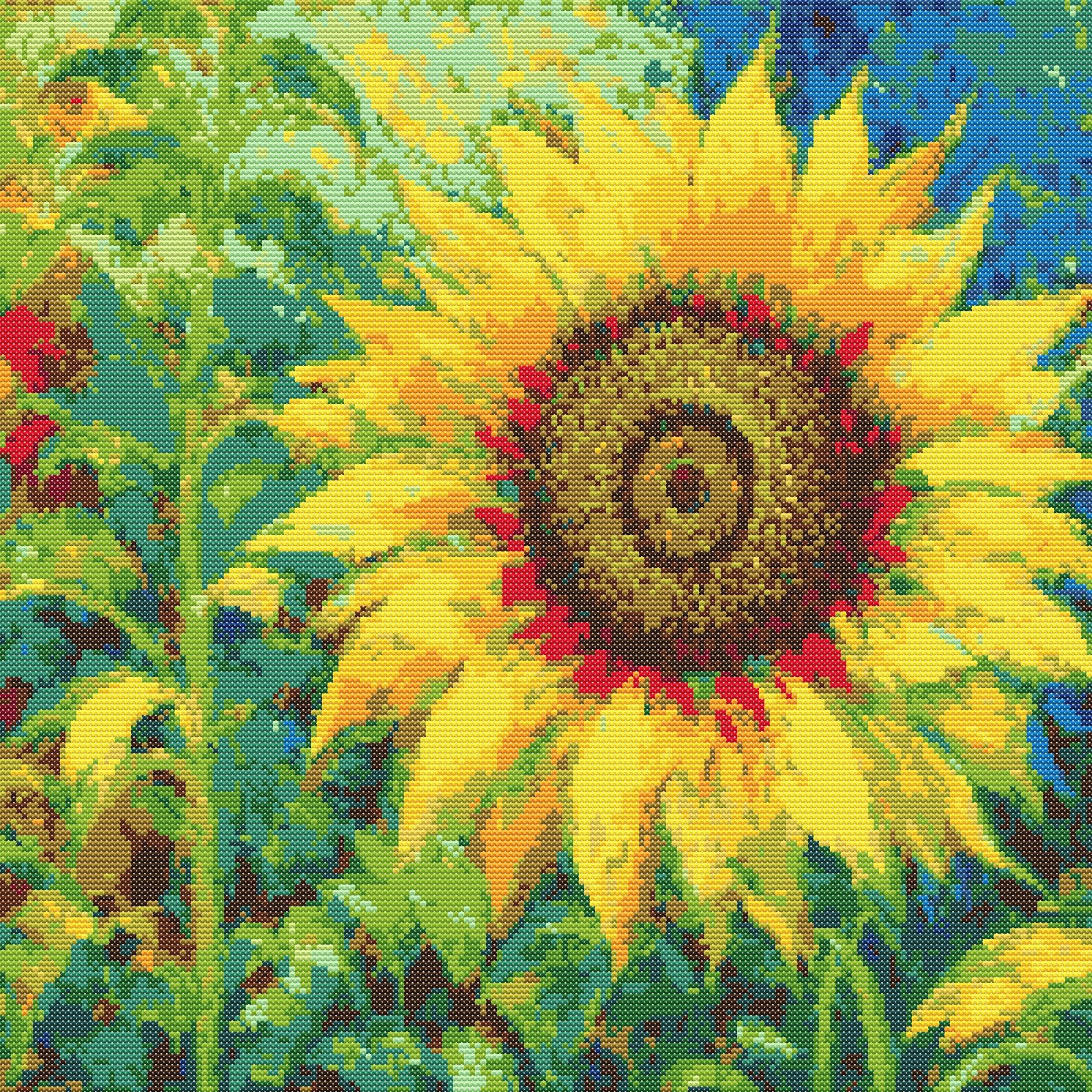 Sunflower Floral Cross Stitch Pattern: Full Coverage (PDF Download)