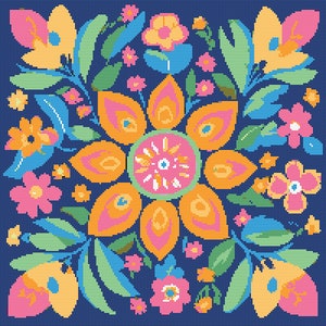 Flower Mandala Cross Stitch Pattern: Colorful Floral Design (PDF Download)