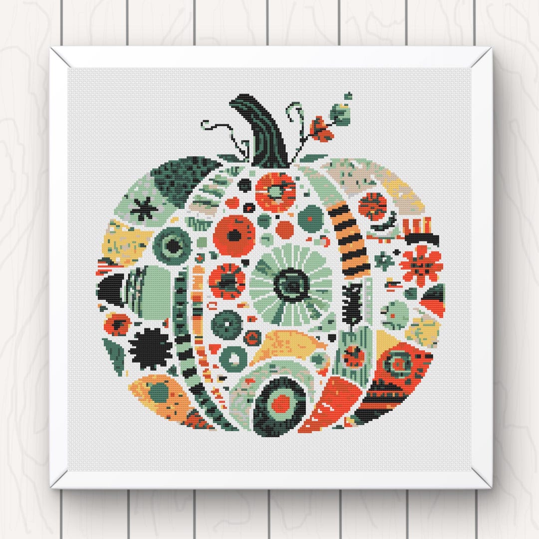 Colorful Pumpkin Cross Stitch Pattern: Fall Halloween Folk Art (PDF ...