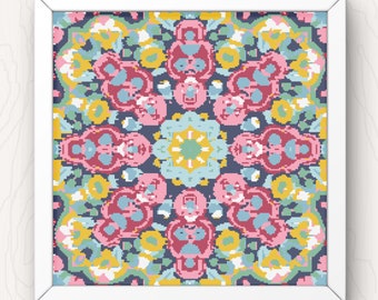 Patrón de punto de cruz de mandala floral: cobertura completa (patrón PDF)