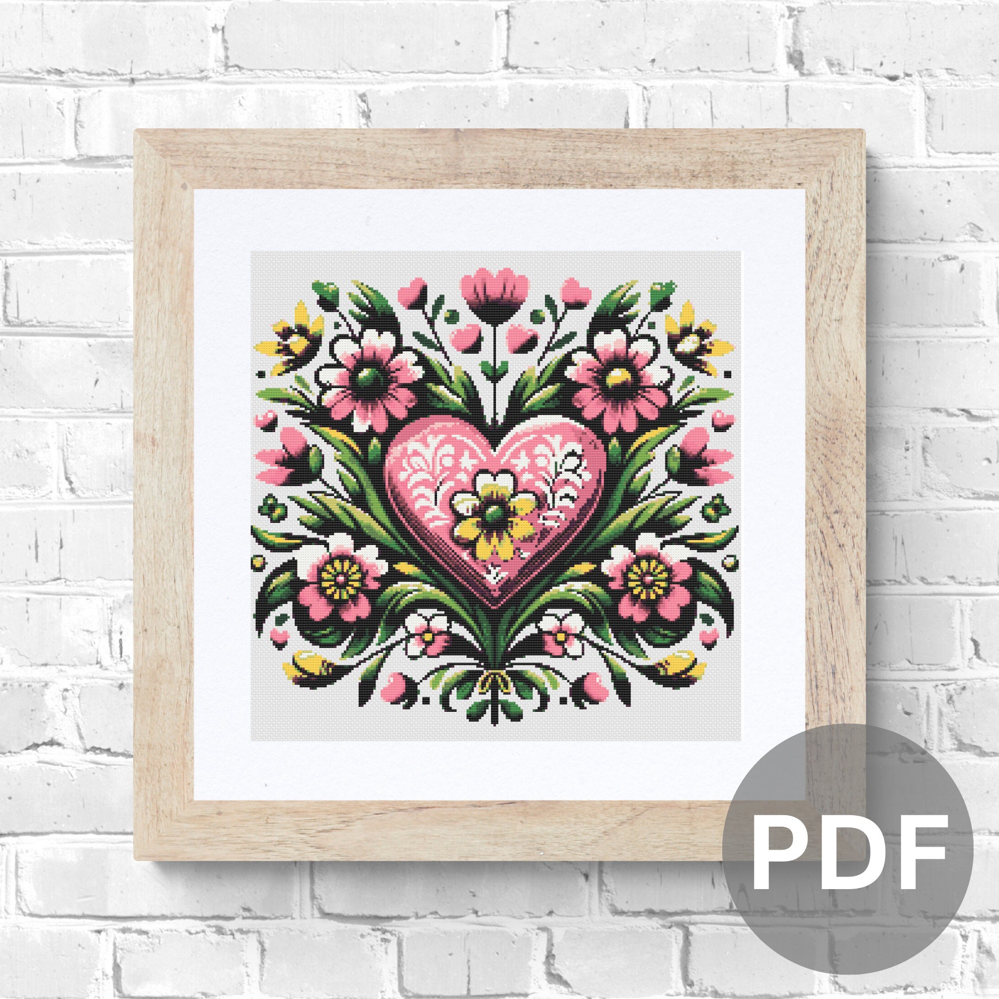 Heart and Flowers Cross Stitch Pattern: Folk Art Chart (PDF Download ...