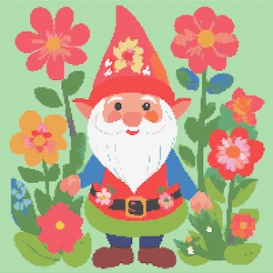 Gnome Cross Stitch Pattern: Folk Art Flowers (PDF Download)