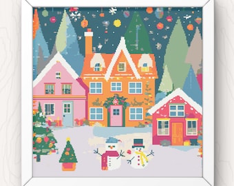 Christmas Village Cross Stitch Pattern: Cottagecore Houses (PDF Pattern)