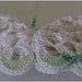 Hand Crocheted White Butterfly Variegated Green wing Edges on Metal Clip Barrette
