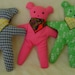 Hand Crafted, 3 Country Bears for Decoration or Toys, Pink/Green/Hounds Tooth