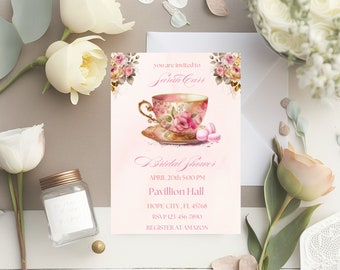 Bridal Shower Tea Party Invitation, Floral Bridal Shower Invitation, Tea Party Bridal Shower, Tea Party Invitation, Pink Bridal Invitation