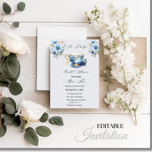 Tea Party Blue Floral|Tea Party Invitation| Tea Party Invites| Bridal Shower Invitation| Bridal Shower Invites| Tea Party Bridal Shower