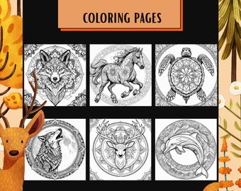 Mandala Animal Coloring Pages – 40 Printable Sheets | Digital PDF Coloring Book