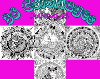36 Mandala Coloring Pages/Coloring Book mandalas animals