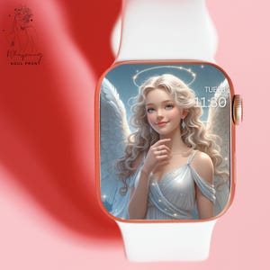 Quadrante Angel#9 – Ali e alone dorati glitterati, estetica femminile di lusso per Apple Watch, ali bianche glitterate, estetica Aura rosa, aspetto spirituale