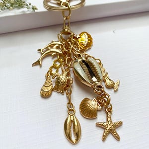Summer Keychain, Initial Charm Keychain, Purse Charms, Bag Charms, Purse Accessory, Seashell, Purse Dangle Accessory, Birthday Gift