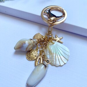 Summer Keychain, Initial Charm Keychain, Purse Charms, Bag Charms, Purse Accessory, Seashell, Purse Dangle Accessory, Birthday Gift