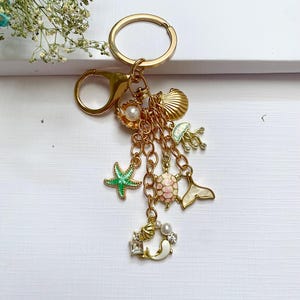 Summer Keychain, Initial Charm Keychain, Purse Charms, Bag Charms, Purse Accessory, Seashell, Purse Dangle Accessory, Birthday Gift