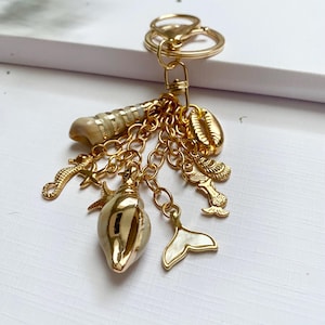 Summer Keychain, Initial Charm Keychain, Purse Charms, Bag Charms, Purse Accessory, Seashell, Purse Dangle Accessory, Birthday Gift