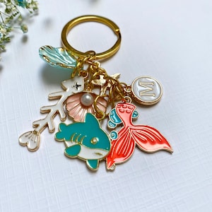 Pearl and Shell Keychain, Key Chain Beach Theme, Handmade Beach Keychain Charm, Purse Charm Ocean, Seaschell Purse Charms, Mermaidcore Bag