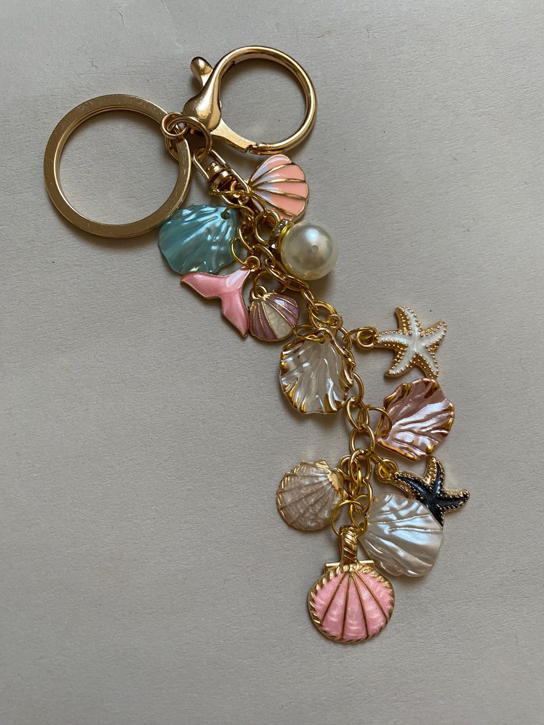 Pearl and Shell Keychain, Key Chain Beach Theme, Handmade Beach ...