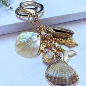 Summer Keychain, Initial Charm Keychain, Purse Charms, Bag Charms, Purse Accessory, Seashell, Purse Dangle Accessory, Birthday Gift