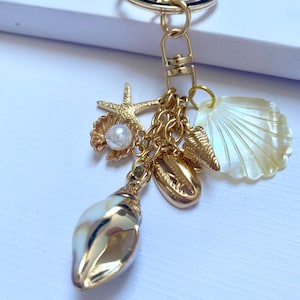 Summer Keychain, Initial Charm Keychain, Purse Charms, Bag Charms, Purse Accessory, Seashell, Purse Dangle Accessory, Birthday Gift