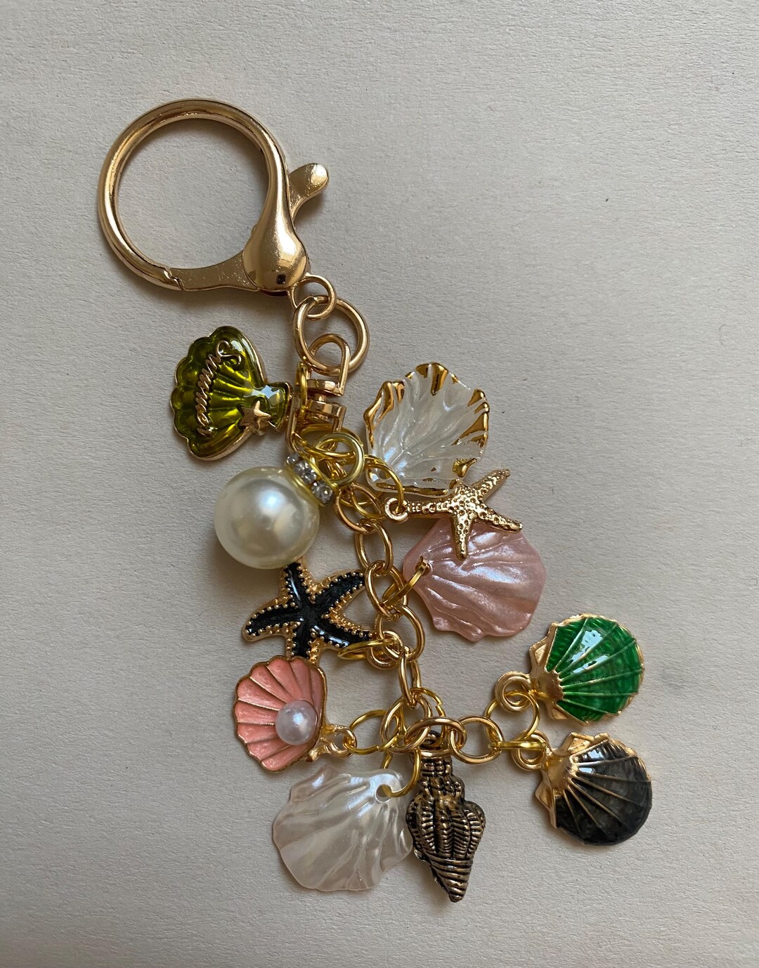 Pearl and Shell Keychain, Key Chain Beach Theme, Handmade Beach ...