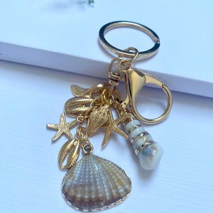 Summer Keychain, Initial Charm Keychain, Purse Charms, Bag Charms, Purse Accessory, Seashell, Purse Dangle Accessory, Birthday Gift