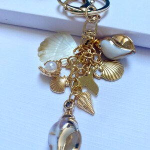 Summer Keychain, Initial Charm Keychain, Purse Charms, Bag Charms, Purse Accessory, Seashell, Purse Dangle Accessory, Birthday Gift