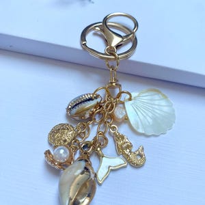 Summer Keychain, Initial Charm Keychain, Purse Charms, Bag Charms, Purse Accessory, Seashell, Purse Dangle Accessory, Birthday Gift