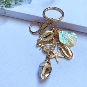 Summer Keychain, Initial Charm Keychain, Purse Charms, Bag Charms, Purse Accessory, Seashell, Purse Dangle Accessory, Birthday Gift